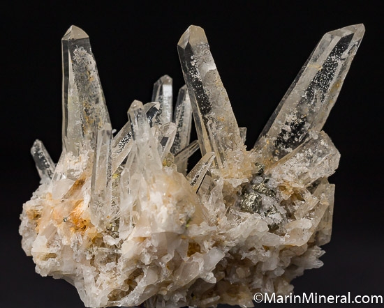 Japan Law Quartz with Sulfur, Muscovite inclusions from Mundo Nuevo Mine, Peru [db_pics/pics/J431a.jpg]