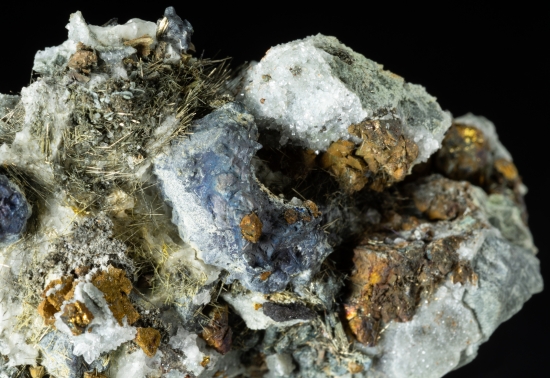 Millerite on Calcite from Sheefry Mine, Co. Mayo, Ireland [db_pics/pics/LV202c.jpg]