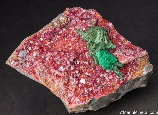 Kolwezite pseudomorphs, Malachite on Cobaltian Calcite from Kolwezi Mining District, Lualaba, DR Congo [db_pics/pics/ST201a.jpg]