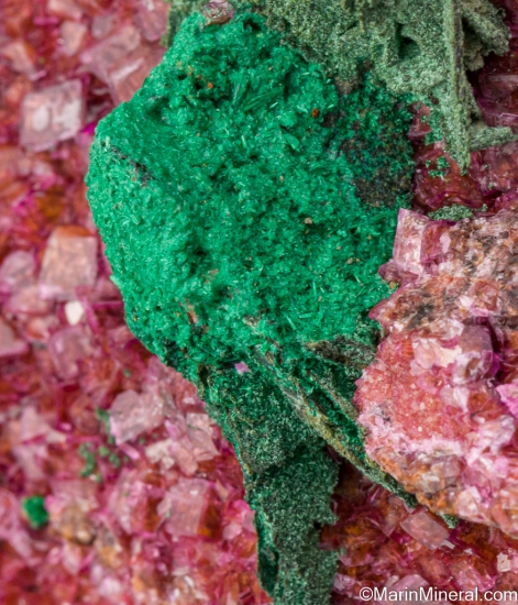 Kolwezite pseudomorphs, Malachite on Cobaltian Calcite from Kolwezi Mining District, Lualaba, DR Congo [db_pics/pics/ST201e.jpg]