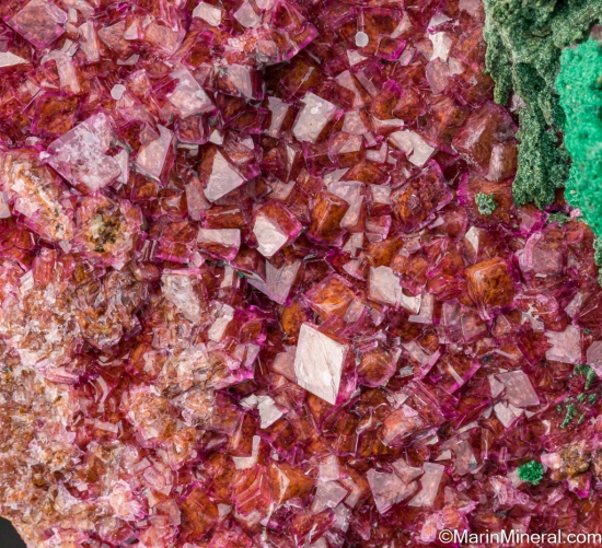 Kolwezite pseudomorphs, Malachite on Cobaltian Calcite from Kolwezi Mining District, Lualaba, DR Congo [db_pics/pics/ST201g.jpg]