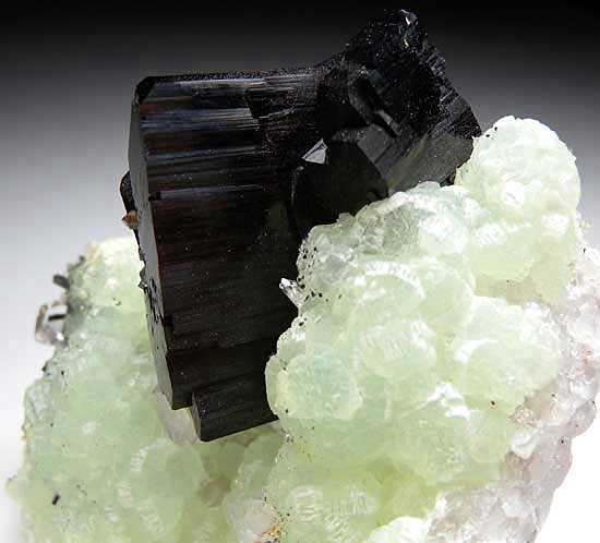 Babingtonite on Prehnite with Quartz from Meigu, Sichuan Prov., China [db_pics/pics/a255c.jpg]