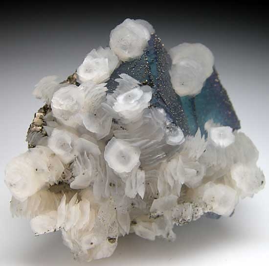 Calcite on Fluorite with Pyrite on Ferberite from Yaogangxian Mine, Hunan Prov., China [db_pics/pics/a449d.jpg]