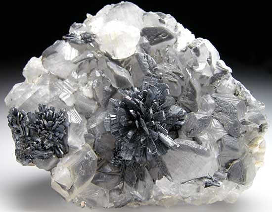 Stibnite on Calcite from Jiangxi Prov., China [db_pics/pics/a782a.jpg]