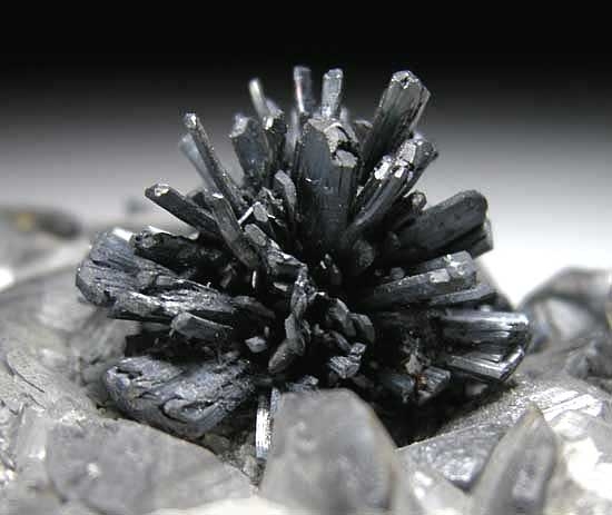 Stibnite on Calcite from Jiangxi Prov., China [db_pics/pics/a782c.jpg]