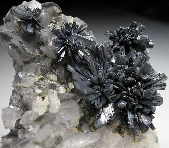 Stibnite on Calcite from Jiangxi Prov., China [db_pics/pics/a785b.jpg]