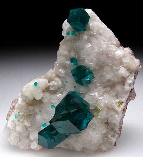Dioptase on Calcite from Tsumeb, Namibia [db_pics/pics/af395b.jpg]
