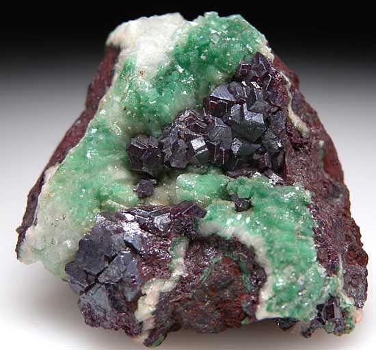Cuprite with Malachite included Calcite from Tsumeb, Namibia [db_pics/pics/af475a.jpg]