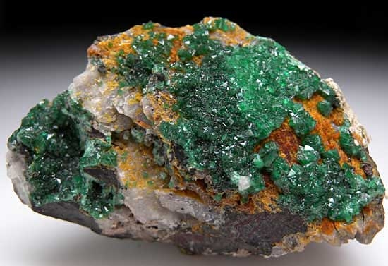 Cuprian Adamite with (?) from Tsumeb, Namibia [db_pics/pics/af478a.jpg]