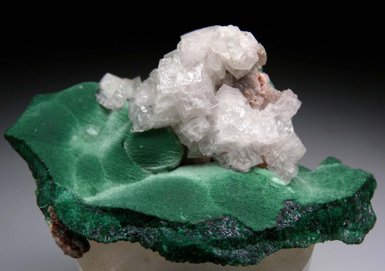 Calcite on Malachite from Tsumeb, Namibia [db_pics/pics/p278a.jpg]