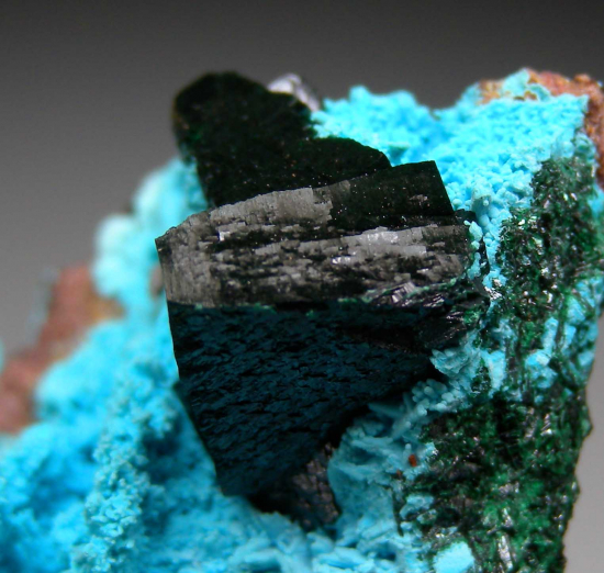 Malachite crystals on Chrysocolla from Mashamba West Mine, Lualaba, DR Congo [db_pics/pics/p282e.jpg]