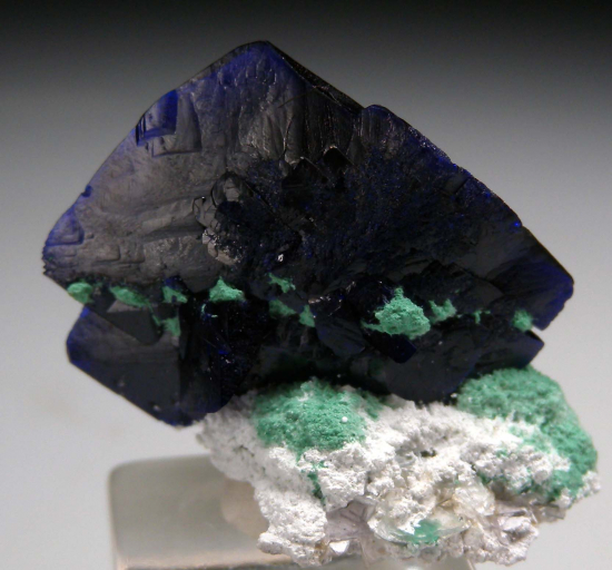 Azurite on Barite with Malachite from Volborthite zone, Milpillas Mine, Cuitaca, Sonora, Mexico [db_pics/pics/p412b.jpg]