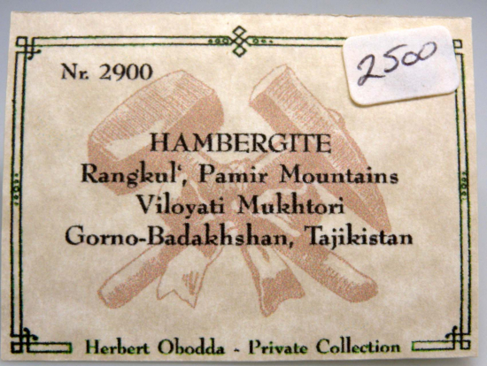 Hambergite from Rangkul, Pamir Mtns., Tajikistan [db_pics/pics/r136b.jpg]