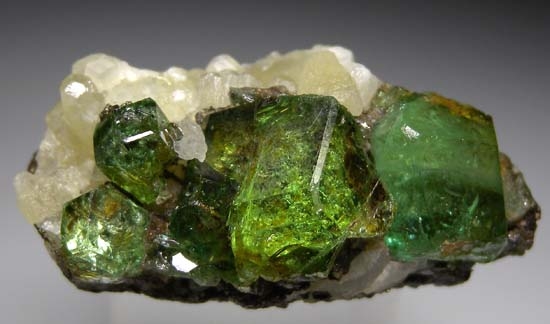 Tsavorite with Calcite on Graphite from Merelani Hills, Arusha, Tanzania [db_pics/pics/t619a.jpg]